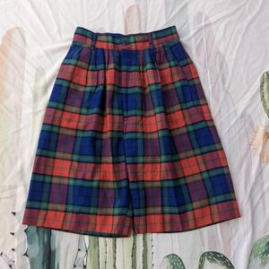 Vintage 80's Ambitions Blue, Red, & Green Tartan Plaid High Waisted Golf Shorts